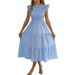 Real Shot Of 2026 Spring/Summer European And American Solid Color Ruffled Sleeve Cinched Waist Long Dress_ecoleips.com