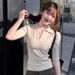 Korean-Style Polo Collar Half-Sleeve Knit Base Shirt For Women, New Spring-Summer Slim-Fit Inner Top With Straight_ecoleips.com