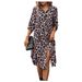 European American Foreign Trade Leopard Print Sleeve Shirt Dress, Woven Three-quarter Sleeve, Loose And Stylish Women's_ecoleips.com