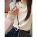 White Minimalist Stylish Mid-High Neck Double-Sided Velvet Comfortable Long-Sleeve Base Shirt For Autumn And Winter Wome_ecoleips.com