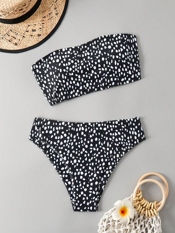 Women's Clothing Women's Two Piece Swimsuit Set Fresh Polka Dot Print High-Waisted Strapless Style For Formal & Casual For Women_ecoleips.com