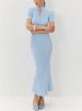 Tossy Knit Hollow Out Lace-Up Dress Female Ribbed Short Sleeve Patchwork High Waist Elegant Long Dress Women's Knitwear Dress_ecoleips.com