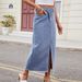 Women's Distressed Denim Maxi Skirt - Asymmetrical Hem & High Slit Summer Long Skirt_ecoleips.com