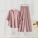Women's Clothing Cross Border Plus Size Loose Casual Two Piece Set V Neck Short Sleeve Top And Pants_ecoleips.com