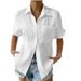 Women's Cardigan-Style Shirt With Annual Patchwork Design, Short-Sleeved Pocketed Shirt In Solid Color, Casual Style Wit_ecoleips.com
