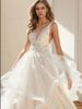 Ethereal Boho Wedding Dress With Deep V-Neck & Open Back – Flowy Sheath Gown With Small Train For Outdoor Photography (XS-XXXL, Ivory/White)_ecoleips.com