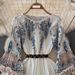Elegant Royal-Print Maxi Dress – 3D Floral & Lantern Sleeves For Ethereal Winter Style_ecoleips.com