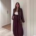 Elegant Two-Piece Set For Women - Notch Lapel Long Sleeve Top And Wide-Leg Pants, Chic Office To Casual Outfit_ecoleips.com