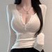 Dongdaemun Women's Long Sleeve T-Shirt ZN058 Figure Flattering Slightly Sheer Design Bust Accentuating in Stock_ecoleips.com