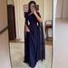 Elegant Navy Blue Maxi Dress Long Sleeve A-Line Stretch Polyester Casual And Formal Wear Defined Waist Versatile XS to XXXL_ecoleips.com