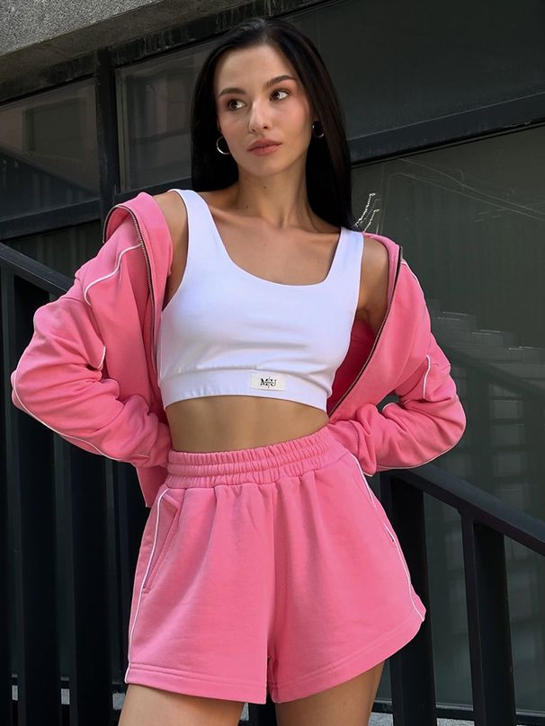 Athleisure Matching Set: Zip-Up Collared Top & Elastic Waist Shorts With Striped Accents - Casual Two-Piece Outfit For Men & Women (5 Colors)_ecoleips.com