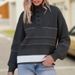 Women's Clothing Autumn And Winter New Striped Color Matching Sweater Women's Button Half Turtleneck Long Sleeve Knitted Pullover Women's Clothing_ecoleips.com