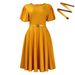 Women's Clothing Round Neck Temperament Elegant Waist Big Swing Puff Sleeve A Line Skirt African Dress_ecoleips.com