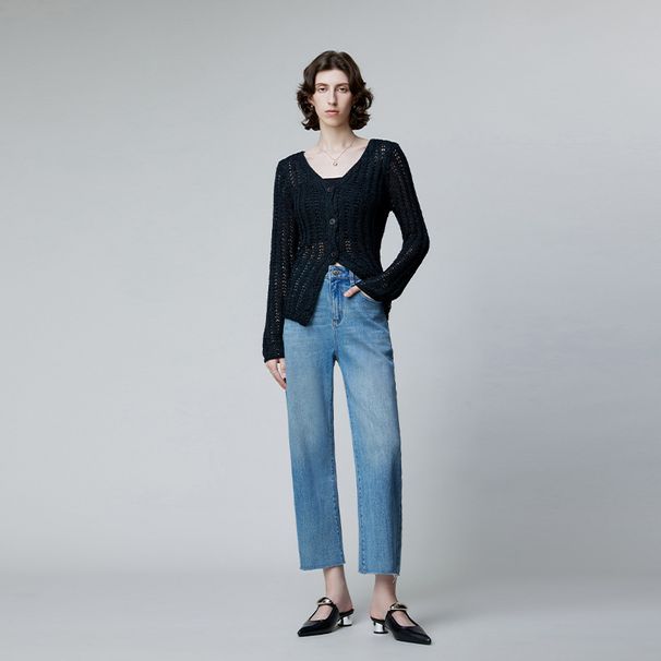 Women's Clothing Fabric High Color Exquisite Raw Edge Nine Points Loose Straight Pants Spandex_ecoleips.com