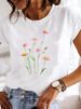 European And American Cross-border Foreign Trade Women's Floral Plant Print Round-neck Short-sleeve T-shirt Top_ecoleips.com