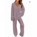Women's V-Neck Sweater & Pants Set – Cozy Loose Fit For Autumn & Winter (XS-XL, Burgundy/Navy Blue/White/Light Purple/Black/Camel)_ecoleips.com