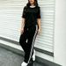 Women's Summer Casual Color Block Striped Design T-Shirt And Pants Set Crew Neck Short Sleeve Loose Fit Fashion Outfit_ecoleips.com