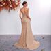 Women's Luxurious Sequined Strapless Evening Gown High Waisted Slit Fishtail Elegant Sophisticated Dress for Banquets Summer Spring/Autumn Regular Size_ecoleips.com
