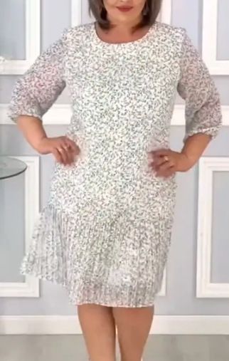 Cross-border 2025 European And American Cross-border Foreign Trade Women's New Pleated Round-neck Midi Dress, Slim-fit,_ecoleips.com