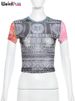 Weird Puss See Through Crop Tops Women Numeral Print Short Sleeve O-Neck Sexy Club Patchwork Streetwear Skinny Hot Girls Tees_ecoleips.com