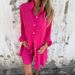 Women's Clothing Casual Solid Color Shorts Long Sleeved Wrinkled Shirt Two Piece Suit_ecoleips.com