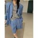 Women's Clothing Long Sleeved Suit Jacket Slanted Pocket Design Casual Shorts Set_ecoleips.com