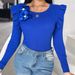 Women's Clothing Wooden Ear Edge Decoration Three Dimensional Flower Round Neck Woolen Top_ecoleips.com