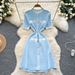 Women's Clothing Waisted Pearl Buttoned Slim Short Sleeved Knitted Dress Slim Sweater Skirt_ecoleips.com