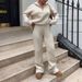 Women's Half-Zip Knit Sweater & Pants Set – Winter Casual Outfit (S-XXL) – Soft Polyester-Spandex Lounge Wear_ecoleips.com