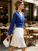 Women Cross Wrap V Neck Ribbed Knit Top Loose Long Sleeve Lightweight Hollow Texture Breathable Skin-friendly Cropped Knit Blouse_ecoleips.com