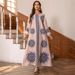 Muslim Home Clothes Bohemian Style Fashion Printing Diamond Beaded Round Neck Robe Female Abaya_ecoleips.com