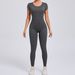 European And American Tight Quick Drying Yoga Jumpsuit One Piece Yoga Clothes Short Sleeved Backless Hip Lifting Sports Fitness Clothes_ecoleips.com