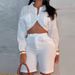 Women's Clothing Elegant Solid Color Loose Long Sleeved Waist Baring Shirt High Waist Shorts Suit_ecoleips.com