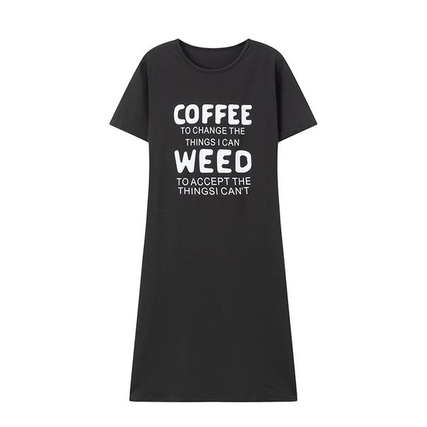 Women's Clothing Fun Coffee Slogan Print Casual Skirt Short Sleeve Round Neck Loose T Shirt Nightdress Dress_ecoleips.com