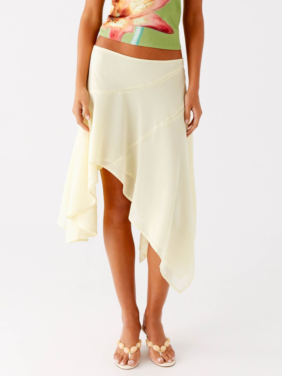 Bohemian Floral Print A-Line Skirt - High Waist Asymmetric Hem Midi Skirt For Women_ecoleips.com