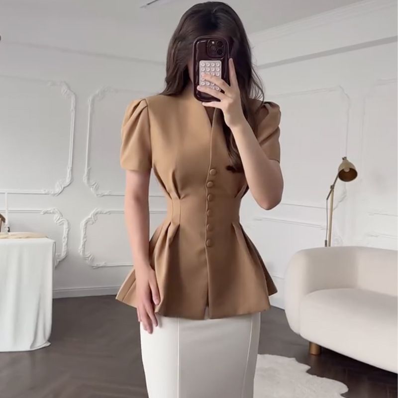 Women's Elegant Button Down Blazer Slim Fit Solid Color Style Spring New Design Clothing Top_ecoleips.com