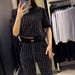 Women's Slim-Fit Knit Blazer Set With Rhinestone Striped Tee - Summer Office Wear, Stretchy Polyester Suit (Black, S-XXXL)_ecoleips.com