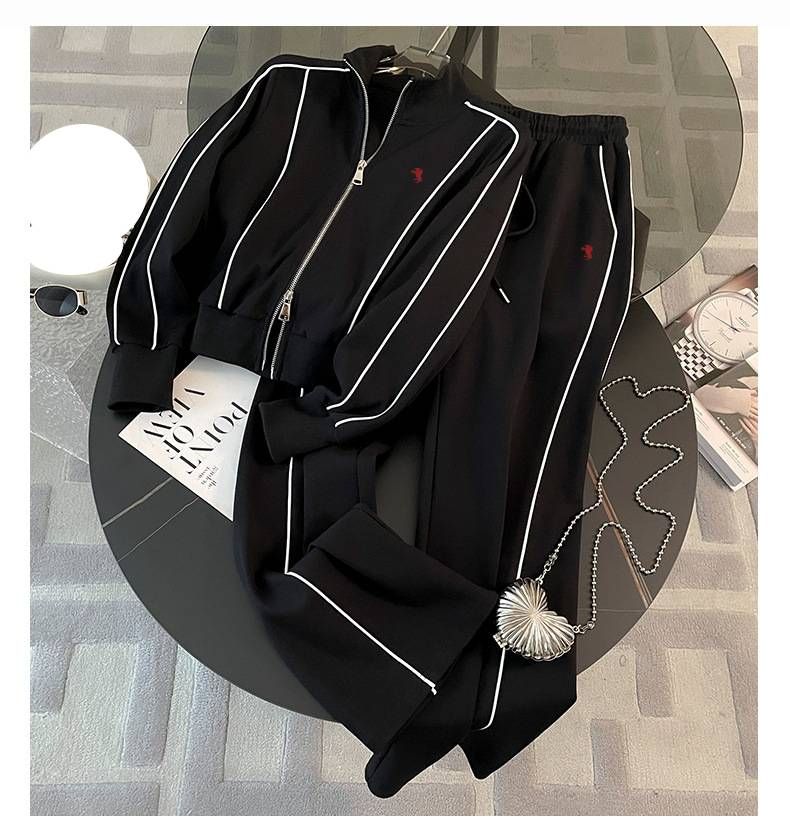 women's new trendy street outdoor stand up collar sports jacket and pants set_ecoleips.com