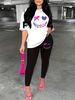 Women's Casual Loose And Fashionable Smiling Face Pattern Printed Loose T-shirt+cropped Pants Two-piece Set Summer Home Sportswear Daily Wear-477_ecoleips.com