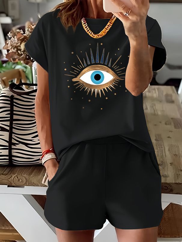 Women’s 2 Piece Outfit Set – Oversized Graphic T-Shirt And Biker Shorts Matching Set, Casual Summer Lounge Tracksuit For Daily Wear-324_ecoleips.com