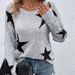 Women's Clothing Loose Round Neck Star Pattern Pullover Knitted Long Sleeved Sweater_ecoleips.com