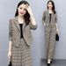 2025 New Korean Style Autumn Suit Fashionable Elegant Plaid Wide-Leg Pants Two-Piece Set For Women_ecoleips.com