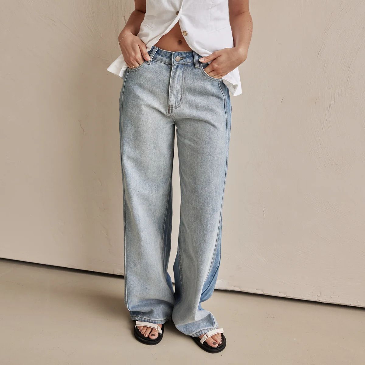 Women's Clothing Jeans women new wide leg pants fashionable street washed monkey jeans 8932_ecoleips.com