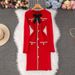 Elegant Bow-Knot Knit Dress With Ruffled Hem & Long Sleeves – Slim Fit Winter Short Dress For Women (Yellow/White/Black/Red, S/M/L/XL)_ecoleips.com