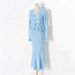Women's Clothing Autumn And Winter Style Lady Temperament Slim V Neck Ruffled Long Sleeves Mid Length Knitted Fishtail Dress_ecoleips.com