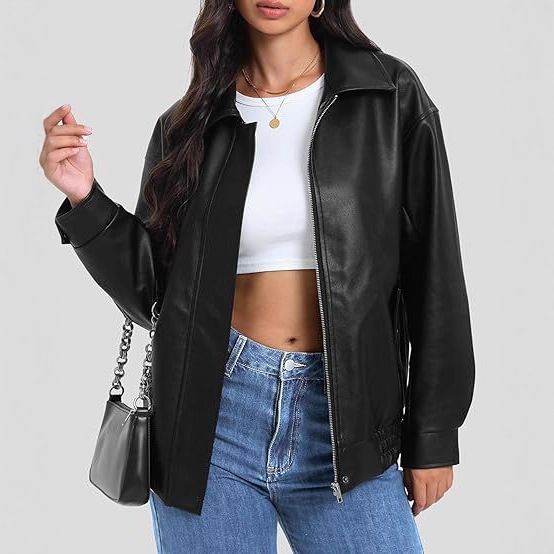 Trendy High-End Women's Leather Jacket Loose Fit Spring Autumn 2025 Style European American Fashion Brand_ecoleips.com
