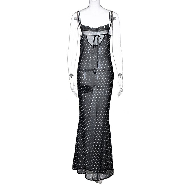 European And American Style Sexy Strap 2025 Autumn New Model, Mesh See-through Back-tie Long Dress, Wholesale For_ecoleips.com
