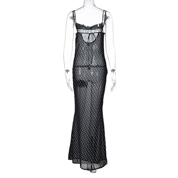 European And American Style Sexy Strap 2025 Autumn New Model, Mesh See-through Back-tie Long Dress, Wholesale For_ecoleips.com