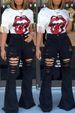 Women's Clothing Nostalgic High Waist Retro Elastic Hip Lifting Torn Holes Personality Trendy Wide Leg Flared Jeans Jeans Mopping Pants_ecoleips.com