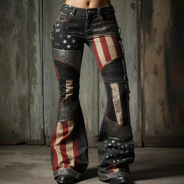 Women's 3D Digital Print Slimming Flared Jeans Fashionable Autumn/Winter New European American Style Independent Website_ecoleips.com